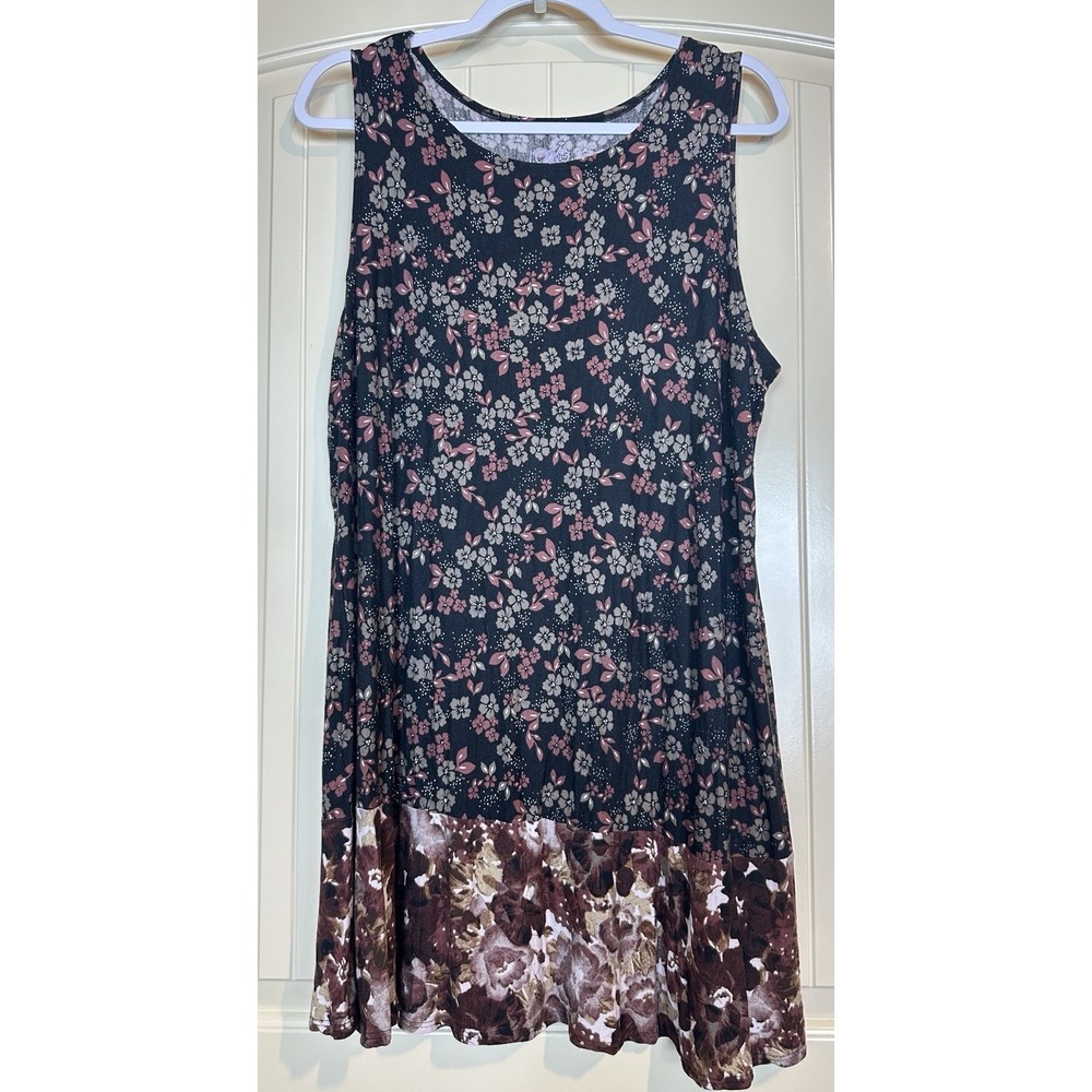 LOGO Layers by Lori Goldstein XL dark floral Knit tunic Tank Top tiered viscose